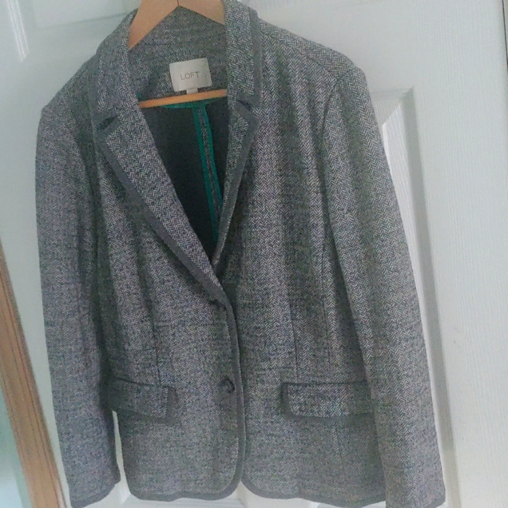 LOFT Gray Herringbone Blazer